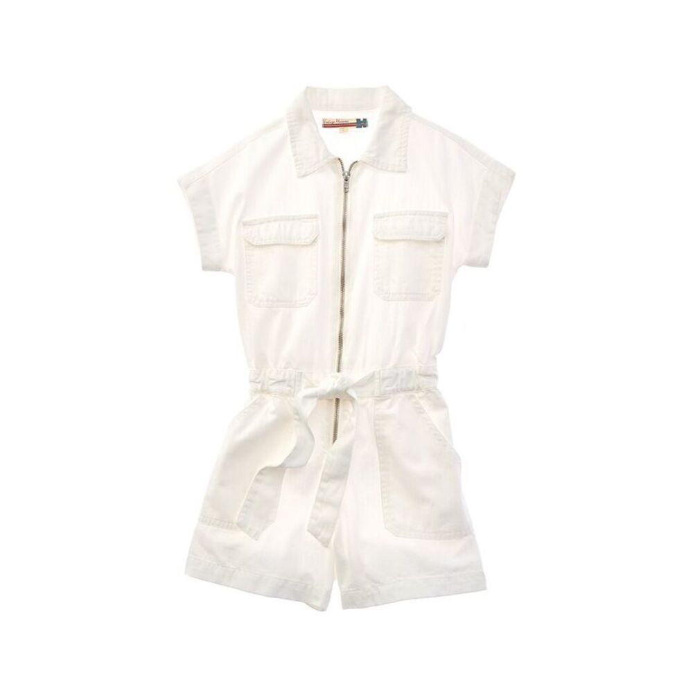 Vintage Havana Girls  Zip Up Romper, White